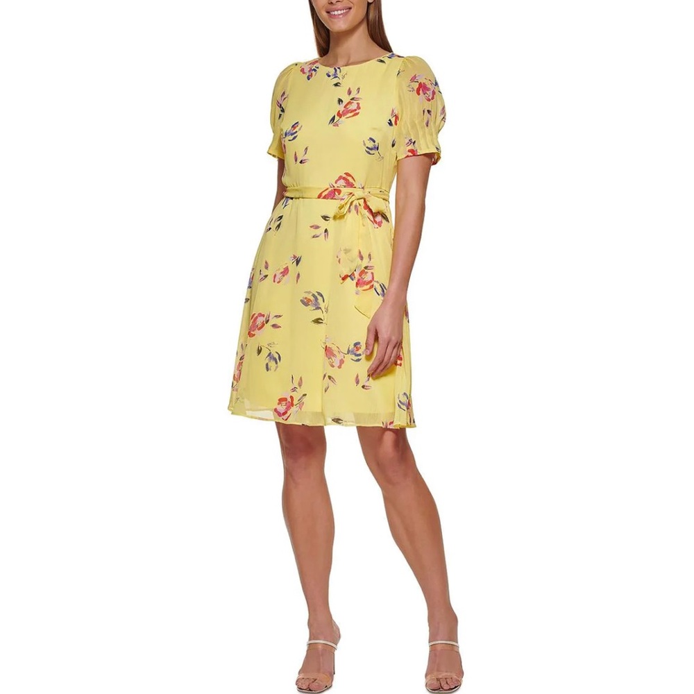 DKNY - Womens Chiffon Floral Fit & Flare Dress